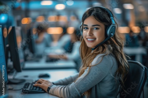 Call center worker with headset
