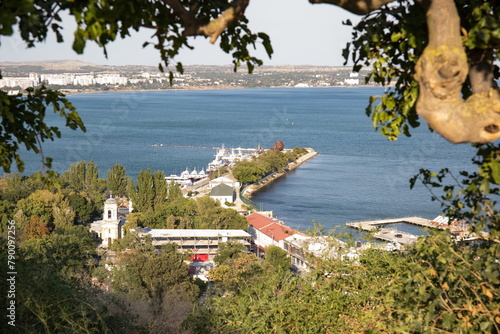 View of the Kerch Strait from Mount Mitridat in Kerch in summer photo