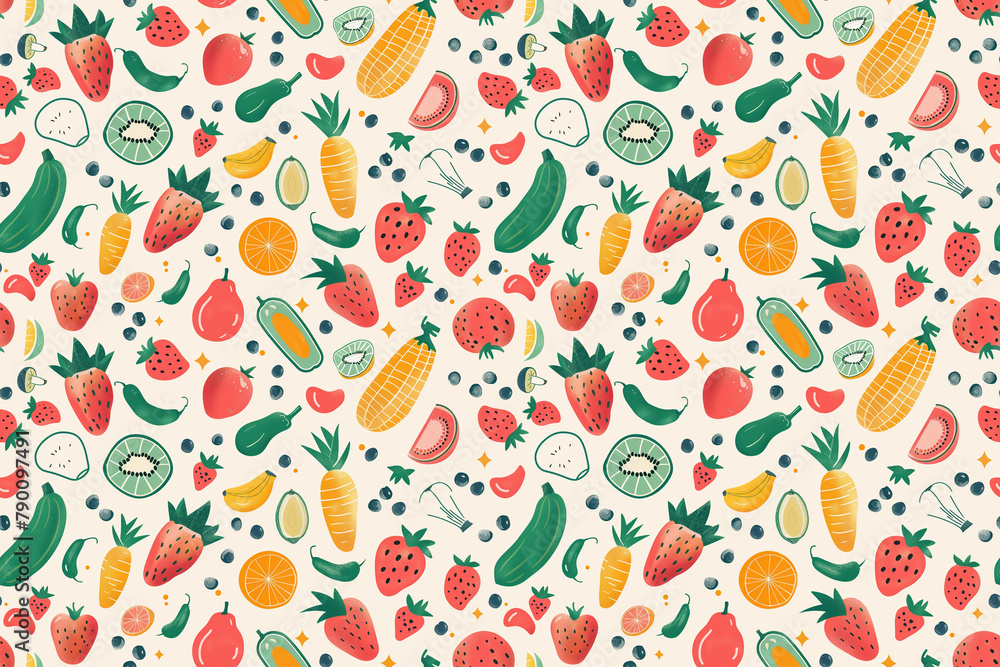 Fresh fruits and vegetables in a vibrant, colorful array Fresh fruits and vegetables in a vibrant, colorful array