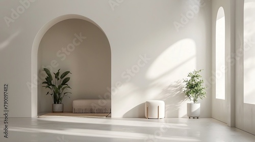 Arched room interior with podium background