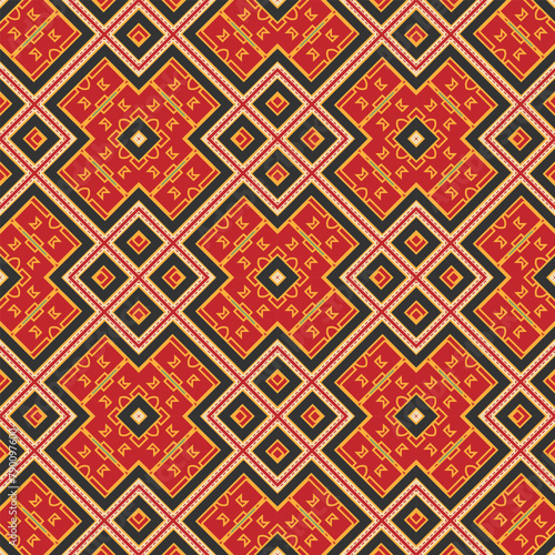 Seamless pattern with geometric red and yellow ornament. Vector illustration