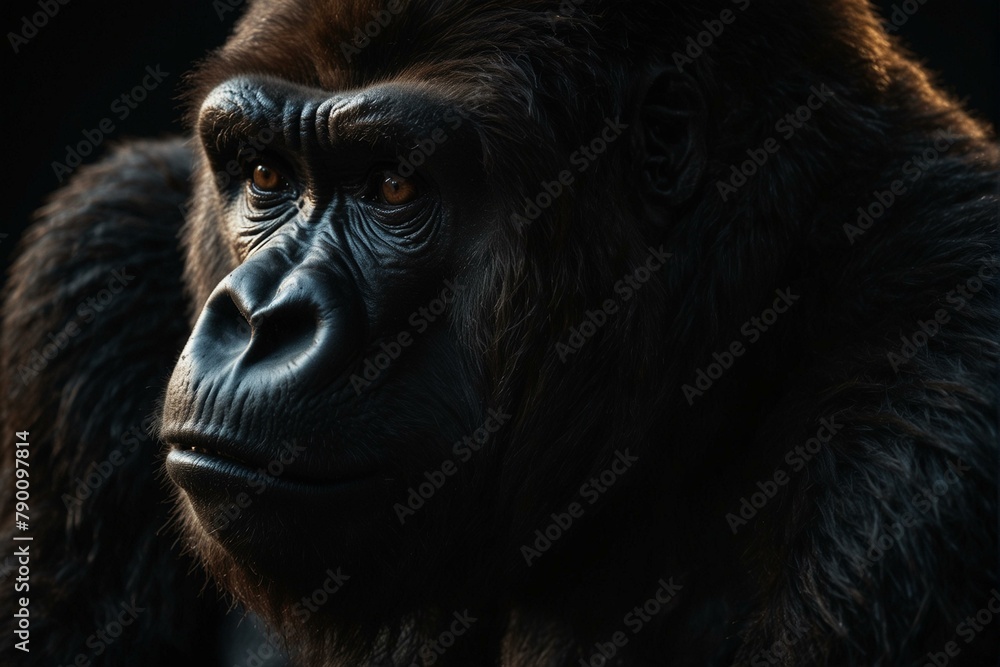 Fototapeta premium Intense close-up of a gorilla's texture and details, with facial features purposefully obscured