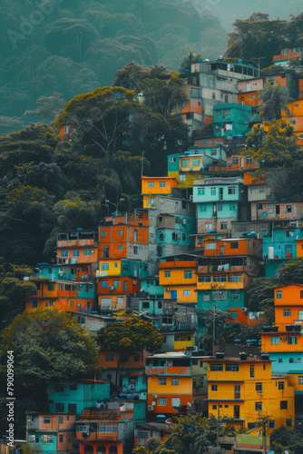 Vibrant illustration capturing the essence of a Favela community in Rio de Janeiro  Brazil.