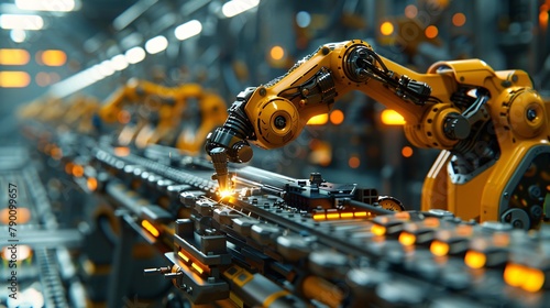 orange robotic arm working in factory