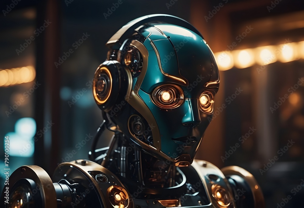 Generative AI illustration of robot portrait Generative AI illustration of robot portrait