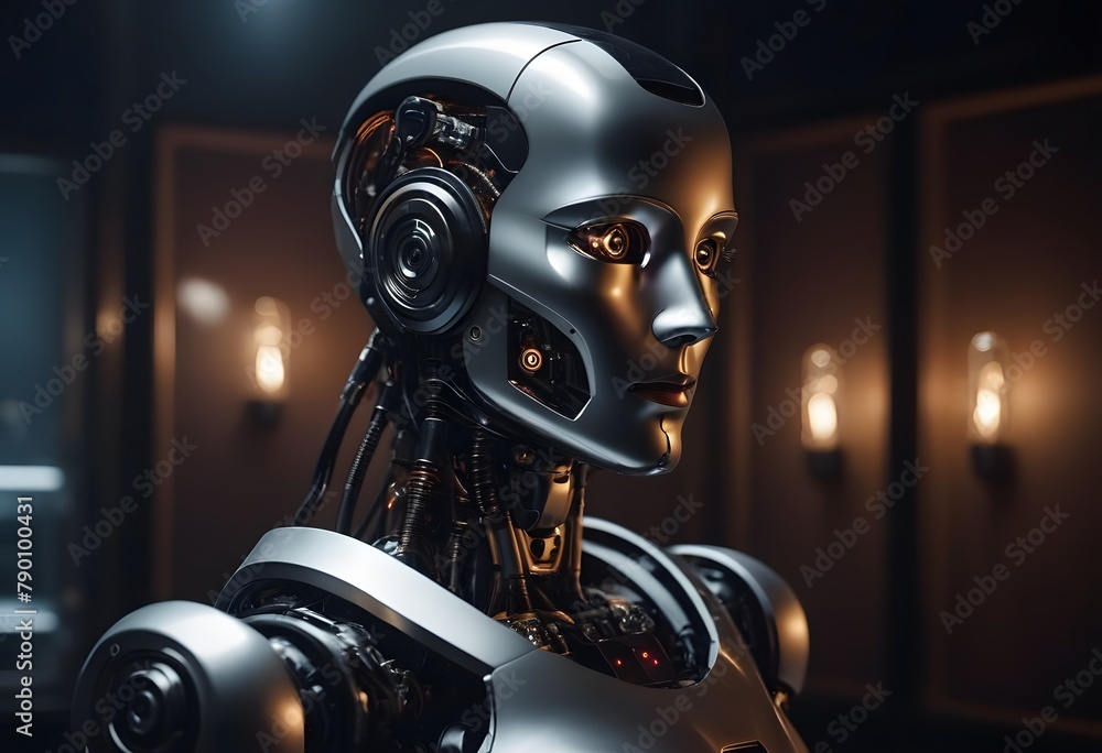 Generative AI illustration of robot portrait Generative AI illustration of robot portrait