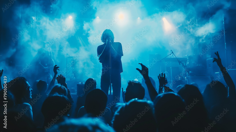 A man singing in front of a crowd of people