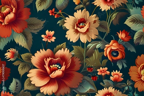 vintage wallpaper with flowers Generator AI 