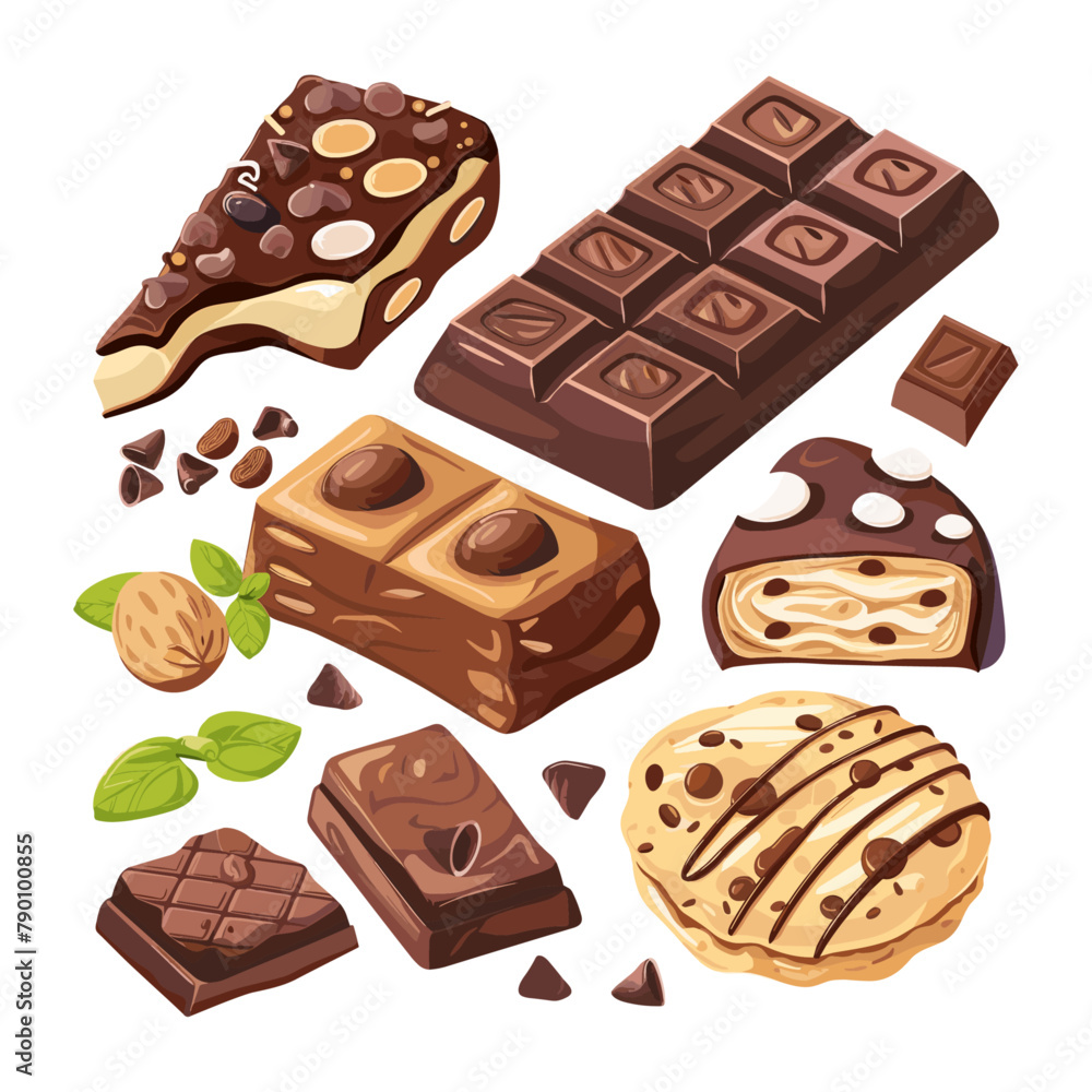 colorful and fun illustration is shown, featuring a cupcake and chocolate bars colorful and fun illustration is shown, featuring a cupcake and chocolate bars