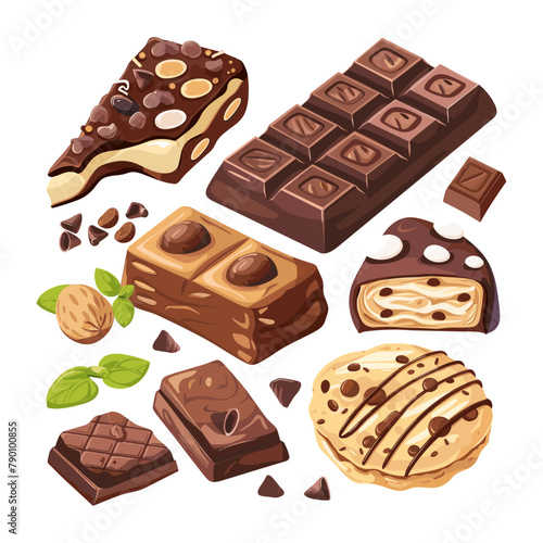 colorful and fun illustration is shown, featuring a cupcake and chocolate bars