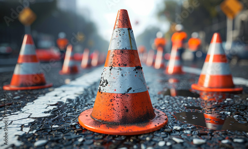 Orange traffic cones on the road