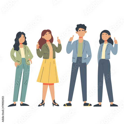 artistic representation of three faceless characters, each showcasing a thumbs-up sign