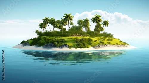 tropical island is surrounded by the green-tinted waters of the ocean, creating a picturesque and serene paradise for relaxation and exploration.
