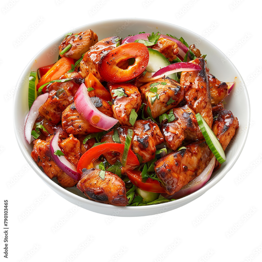 Spicy Tibs Salad Sauted Chicken Isolated On White Background Spicy Tibs Salad Sauted Chicken Isolated On White Background