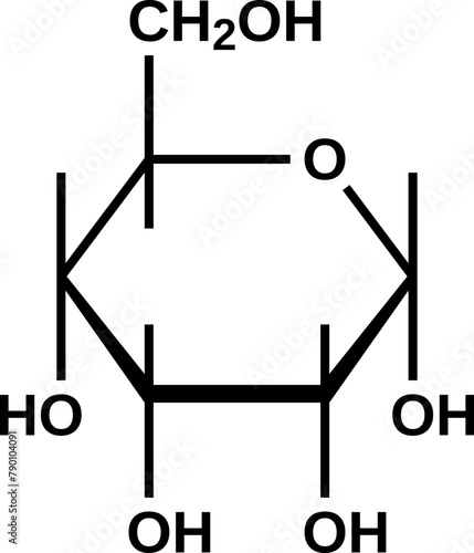 Alpha-allopyranose structural formula, pyranose form of allose, vector illustration