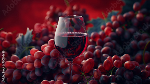 Wine glass and wine grape concept background design. Wineglass alcohol drink poster. Wine creative poster wallpaper. Raster bitmap digital illustration. AI artwork. photo