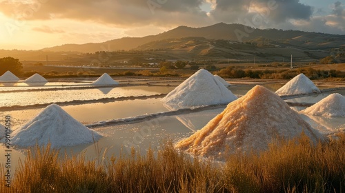 pile tons of himalayan salt in salt farm background setting photo
