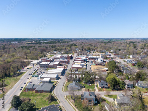 The Town of Louisburg North Carolina by Drone on a Sunny Day, Including Sunrise Images For Travel and Tourism © Mathew