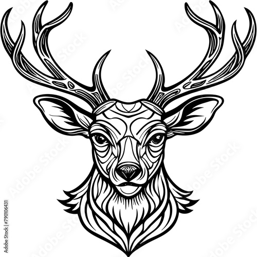  Deer head vector silhouette on white background 