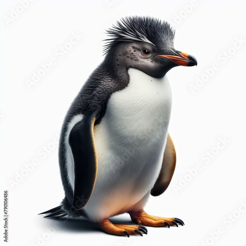 Image of isolated Rock Hopper penguin against pure white background, ideal for presentations
 photo