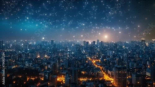 Wallpaper Mural Eco-Friendly City under Starry Skies. Concept Cityscape, Starry Skies, Eco-Friendly, Sustainable Living Torontodigital.ca