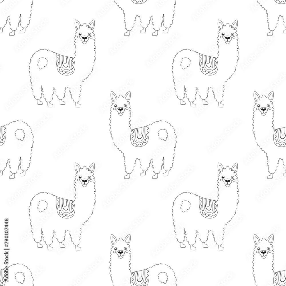 Obraz premium outline seamless pattern with cute llama