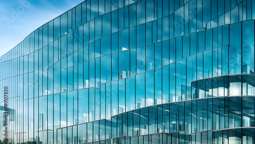 Glass curtain wall of urban financial district building, commercial center, background image with a sense of technology