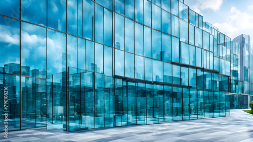 Glass curtain wall of urban financial district building  commercial center  background image with a sense of technology