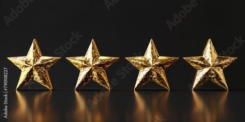 Beautiful four golden stars glossy shin isolated quality against a black background 3d render