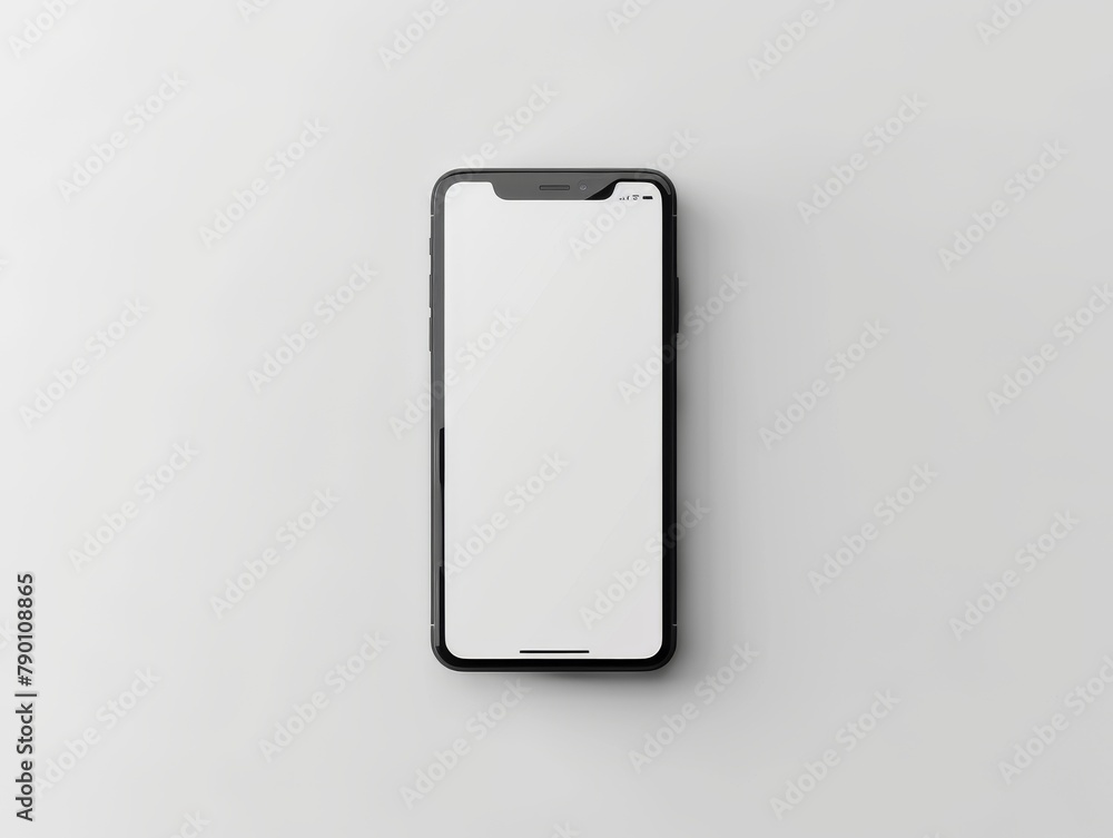 Sleek phone, blank canvas screen, showcased on a white, unblemished background, symbolizing simplicity Sleek phone, blank canvas screen, showcased on a white, unblemished background, symbolizing simplicity