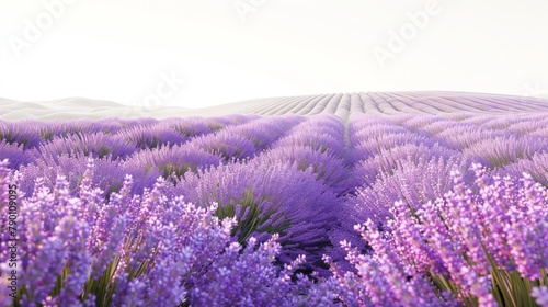 A field of lavender flowers with a clear blue sky in the background