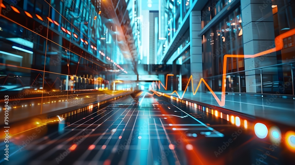 Fototapeta premium Neon nightfall a glimpse into the future urban landscape generative ai