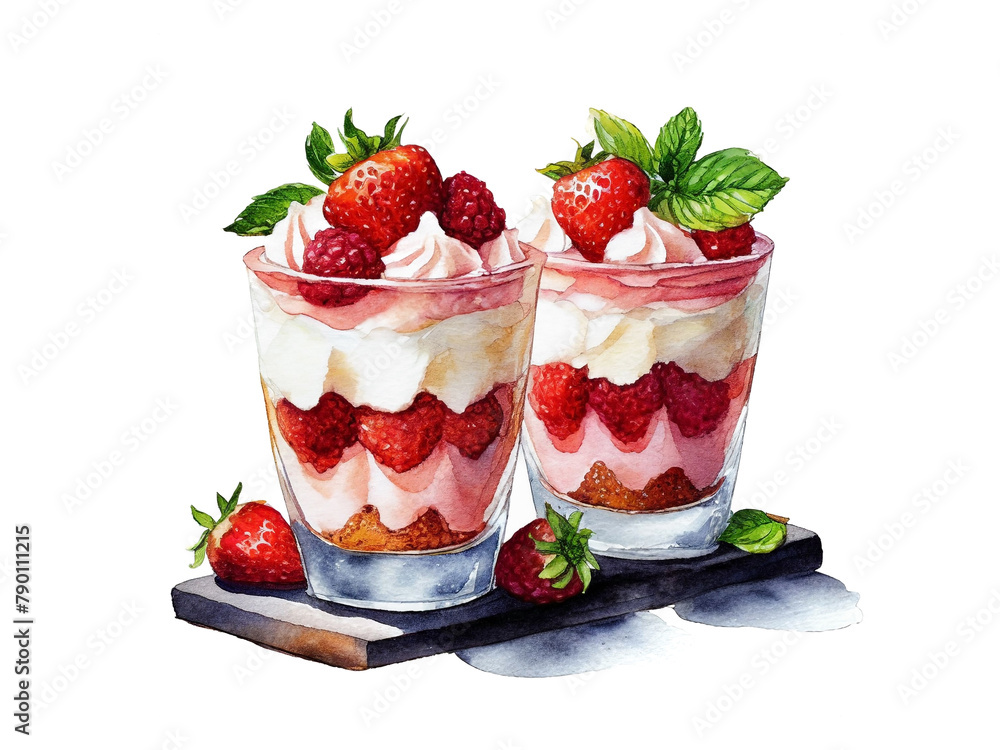 白い画用紙に描いた苺パフェ風のグラスデザートのイラスト 白い画用紙に描いた苺パフェ風のグラスデザートのイラスト
