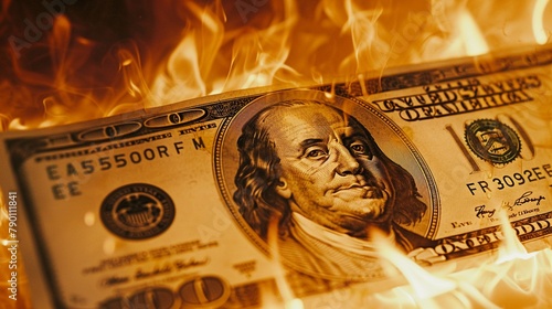 Hundred dollar bill engulfed in flames