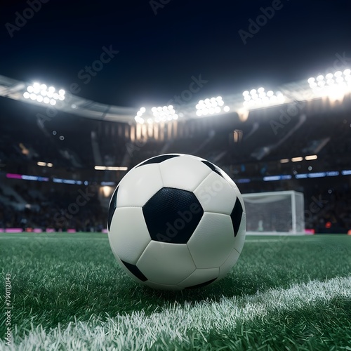 Football ball on the pitch in a thrilling night match.