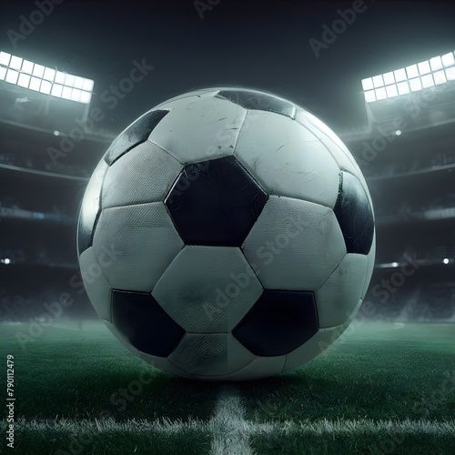 Football ball on the pitch in a thrilling night match. © Blaise
