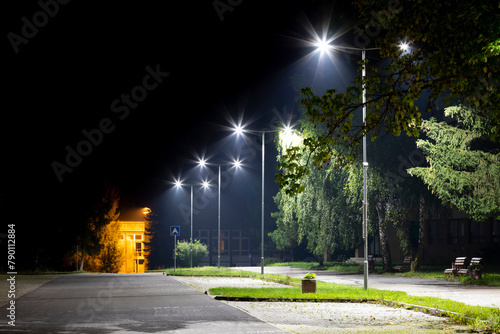 empty parking area with safety modern illumination at night