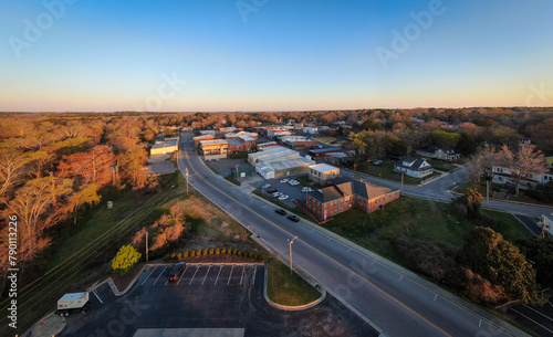 The Town of Louisburg North Carolina by Drone on a Sunny Day, Including Sunrise Images For Travel and Tourism photo