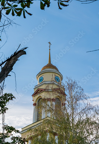 Lipetsk, Russia. Morning. Cathedral of the Nativity of Christ. Bell tower with clock photo