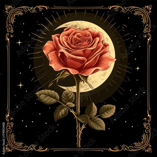 rose flower and moon Art illustration for a book © Tina