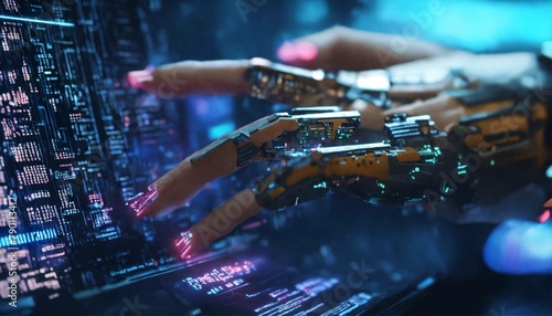computer circuit board Cyber code from the hand, cyberpunk style, detailed, highres