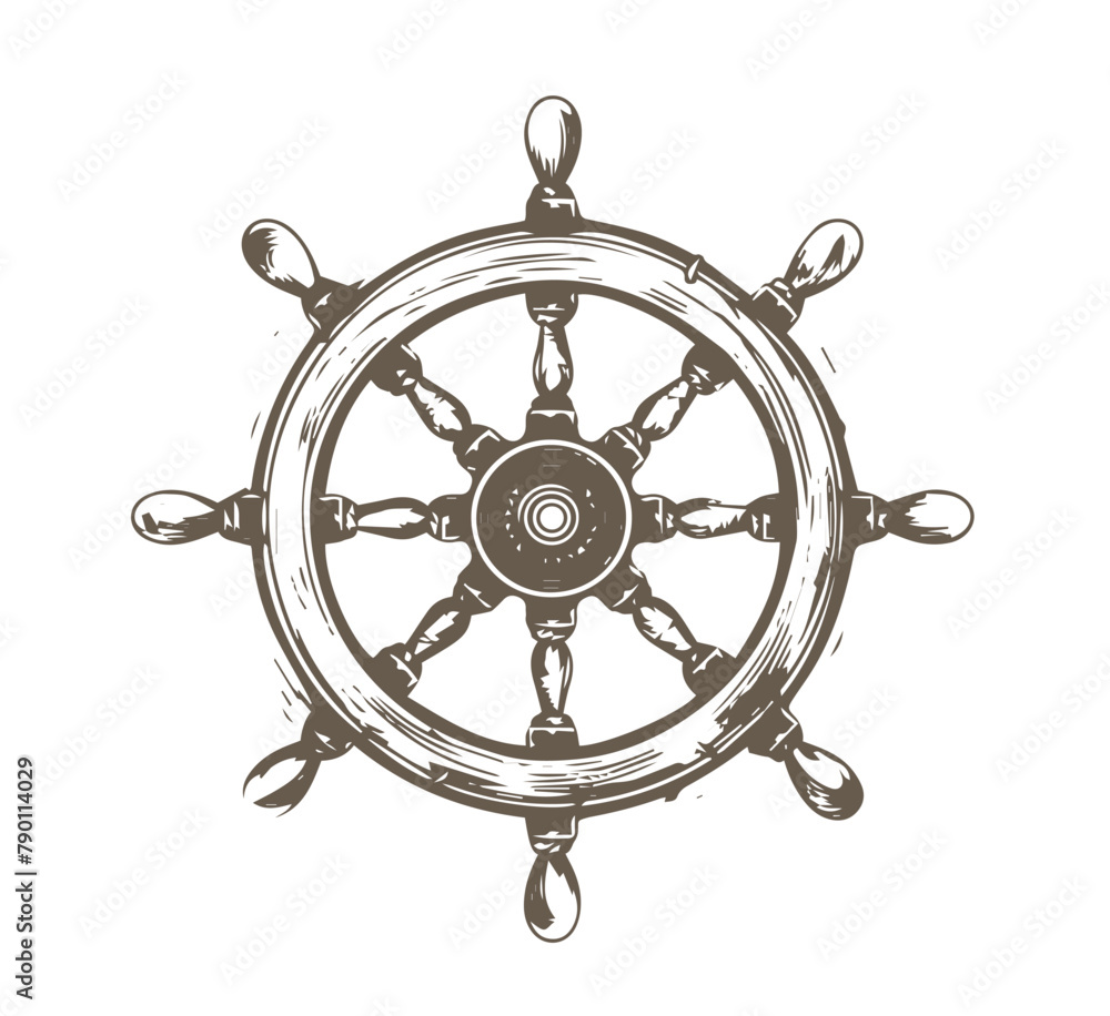 Illustration of retro ship steering wheel, Hand drawn style
Illustration of retro ship steering wheel, Hand drawn style