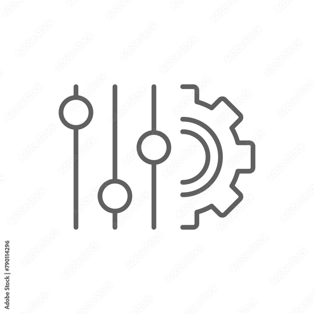 Panel settings icon. Simple outline style. Equalizer options, preferences, work, gear, tool, cogwheel, cog, level, technology concept. Thin line symbol. Vector illustration isolated. Editable stroke. Panel settings icon. Simple outline style. Equalizer options, preferences, work, gear, tool, cogwheel, cog, level, technology concept. Thin line symbol. Vector illustration isolated. Editable stroke.