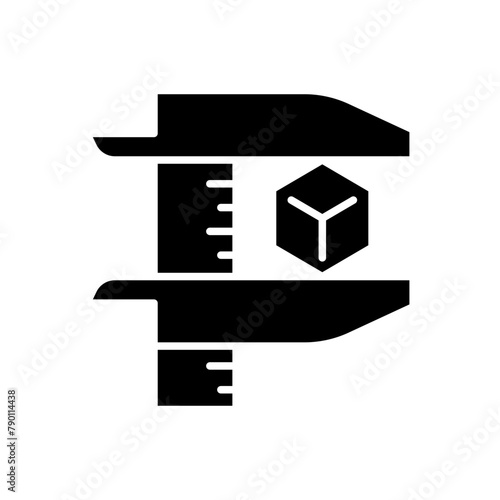 Product measurements icon. Simple solid style. Vernier caliper, gauge, measure, steel, metal, construction, engineering concept. Black silhouette, glyph symbol. Vector illustration isolated.