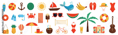 Set of summer icons. Summertime flat icon