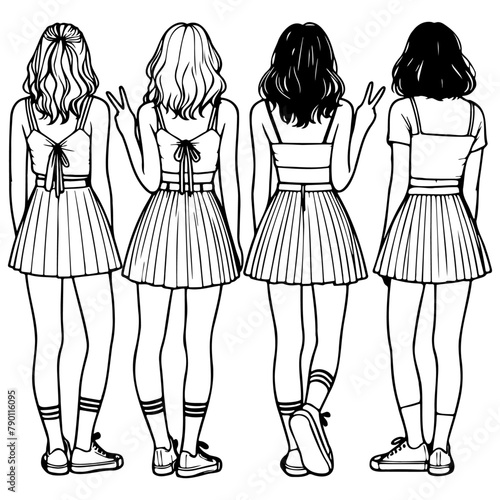 Girl Friends Sketch Drawing.