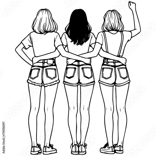 Girl Friends Sketch Drawing.