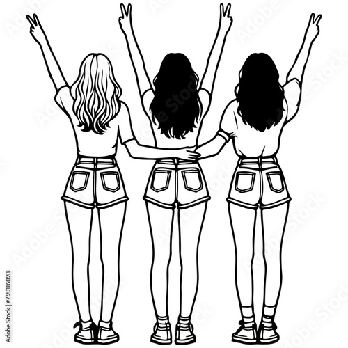 Girl Friends Sketch Drawing.