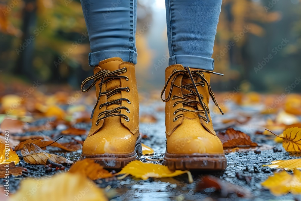 Close Up of Person Wearing Yellow Boots. Generative AI Close Up of Person Wearing Yellow Boots. Generative AI