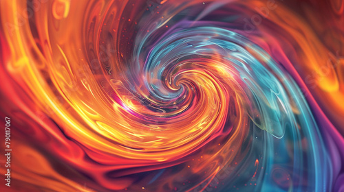 Dynamic swirls of energy spiraling outward from a central point, creating a sense of movement and vitality on the abstract background.
